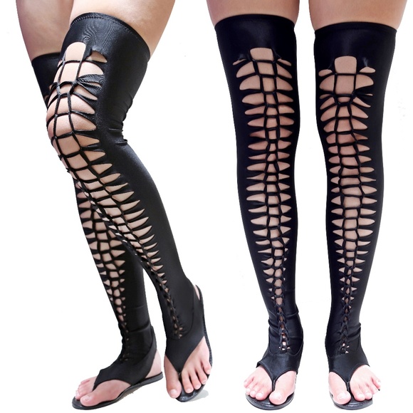 NIB Stretchy Over the Knee Lycra Gladiator Sandals - Picture 1 of 4